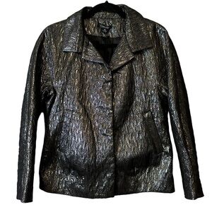 Timeless Naeem‎ Khan Metallic Jacket Crinkle Shiny  NWT XS Black Silver NK4249
